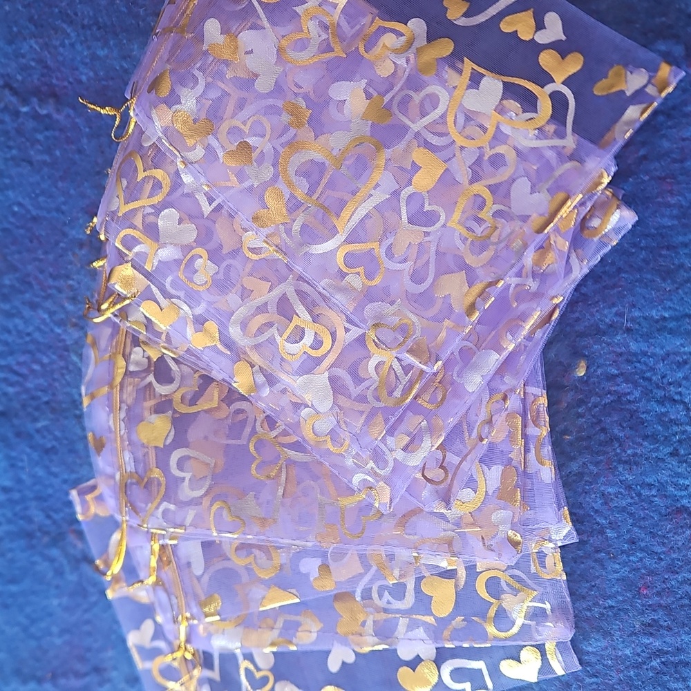 Sheer Organza Gift Bag with Gold Heart Design. Qty 12